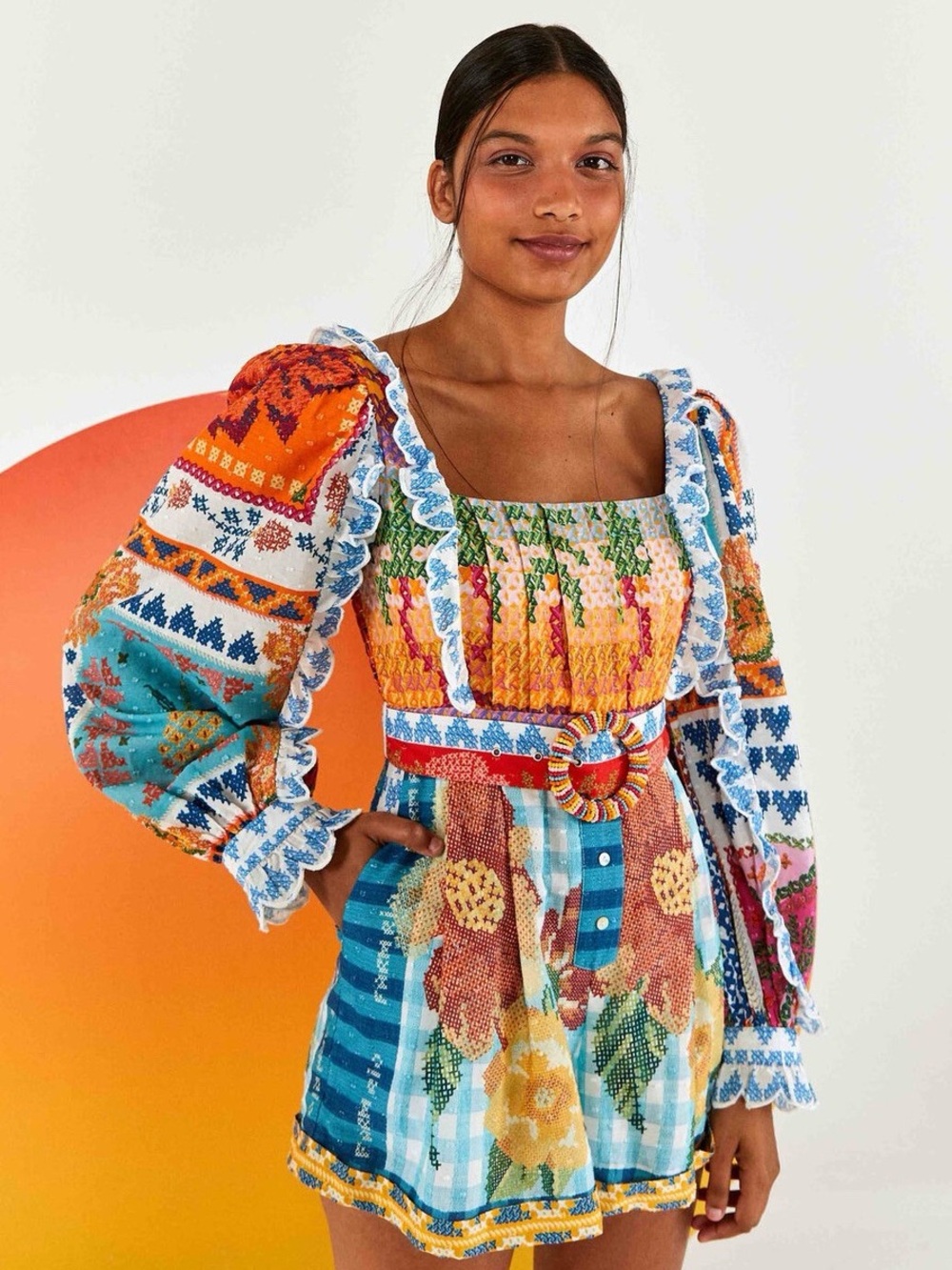FARM RIO FLORAL PATCHWORK ROMPER - Picture 3 of 6